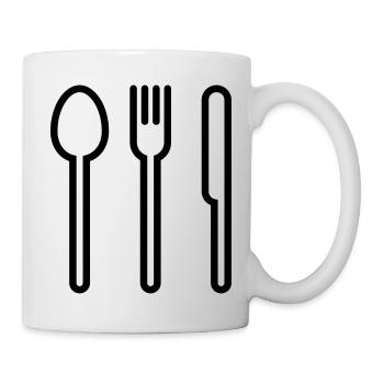 Löffel, Gabel und Messer - Tasse - Weiß - Rechts