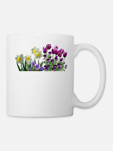 daffodils narzissen tulips tulpen stiefmuetterchen - Tasse - Weiß