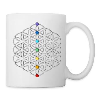 Blume des Lebens - free Chakrenpunkte colored - Tasse - Weiß - Rechts