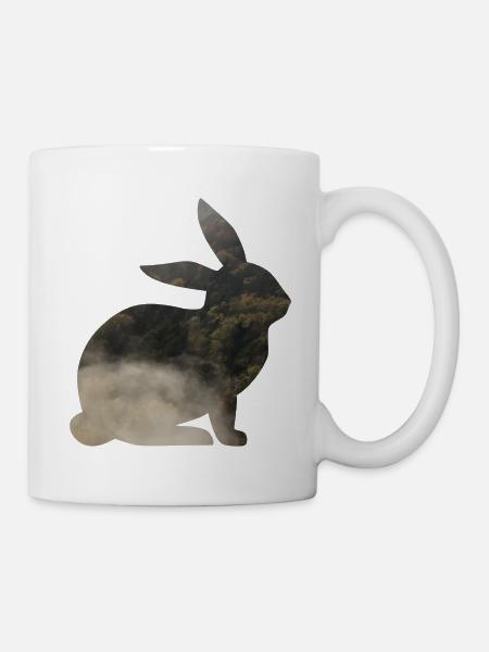 Hare in silhouette with forest and fog - Mug - white
