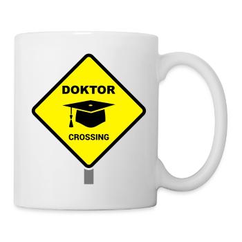 Doctor sign with mortarboard gift Doctoral thesis - Mug - white - Right