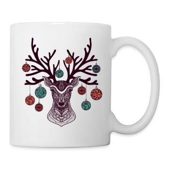 Hirsch mit Christbaumkugeln am Geweih - Tasse - Weiß - Rechts