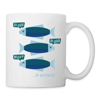 Be Different - Fische - Blubb - Be yourself - 3C - Tasse - Weiß - Rechts