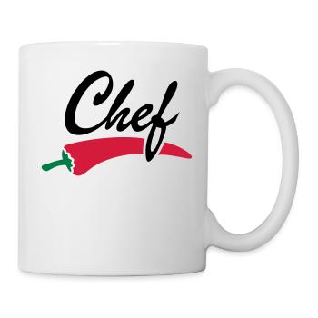 Chili Chefkoch Chef Koch Köchin Essen kochen logo - Tasse - Weiß - Rechts
