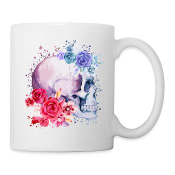 Aquarell-Schädel - Tasse - Weiß - Rechts