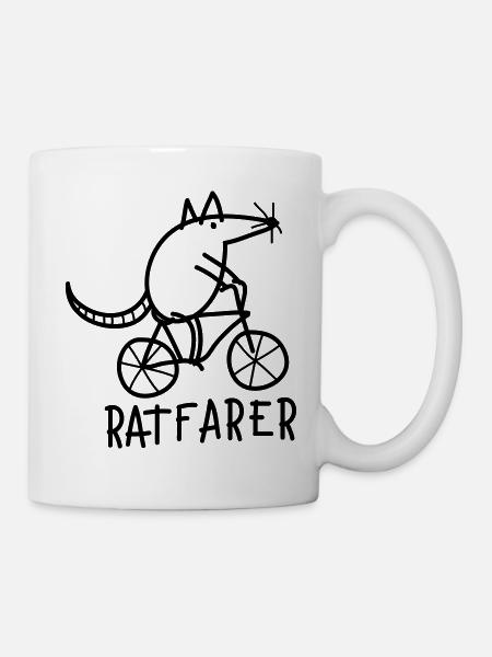 Ratfarer Lustige Ratte auf Fahrrad - Tasse - Weiß