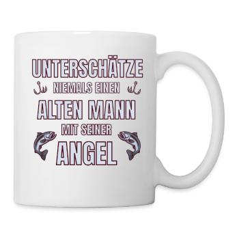Angler - Unterschätze niemals alten Mann mit Angel - Tasse - Weiß - Rechts
