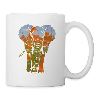 Elefant, Mohnblumen - Tasse - Weiß - Rechts