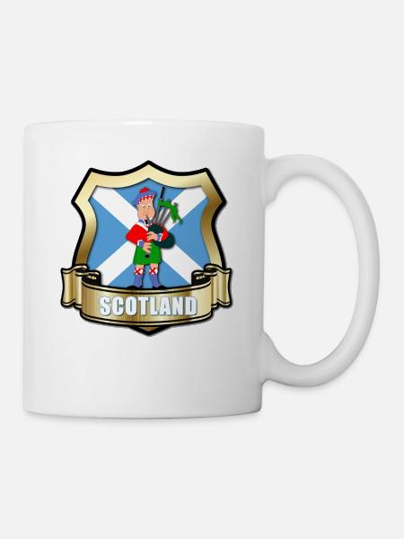 Scotland Flag with Gold Shield & Piper - Mug - white