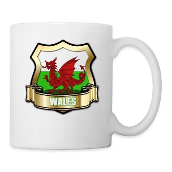 Welsh Flag of Wales Gold Shield & Red Dragon - Mug - white - Right