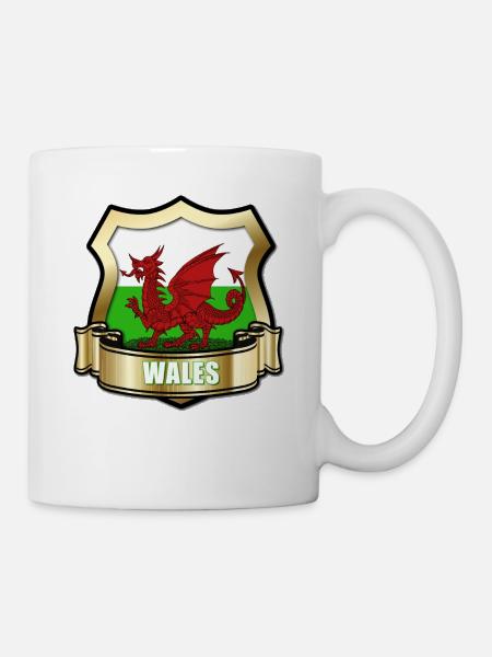 Welsh Flag of Wales Gold Shield & Red Dragon - Mug - white