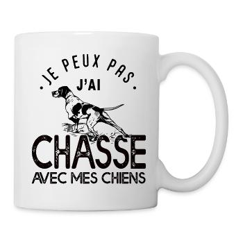Je peux pas j'ai chasse avec mes chiens chasseur - Mug blanc - blanc - Droite