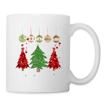 Frohe Weihnachten / Weihnachtsbaumdrucke / bunt - Tasse - Weiß - Rechts