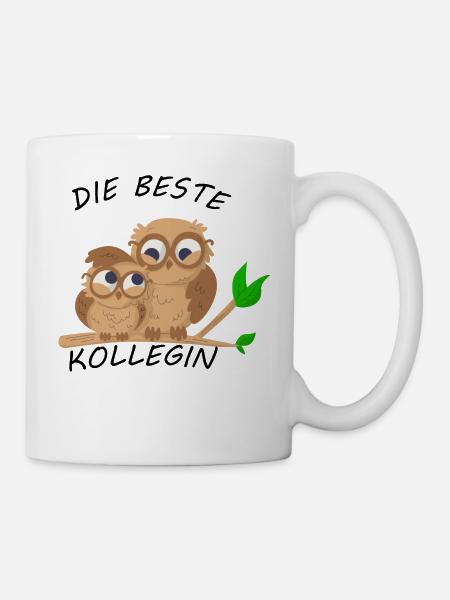 Die beste Kollegin Eulen Arbeitskollegin Geschenk - Tasse - Weiß