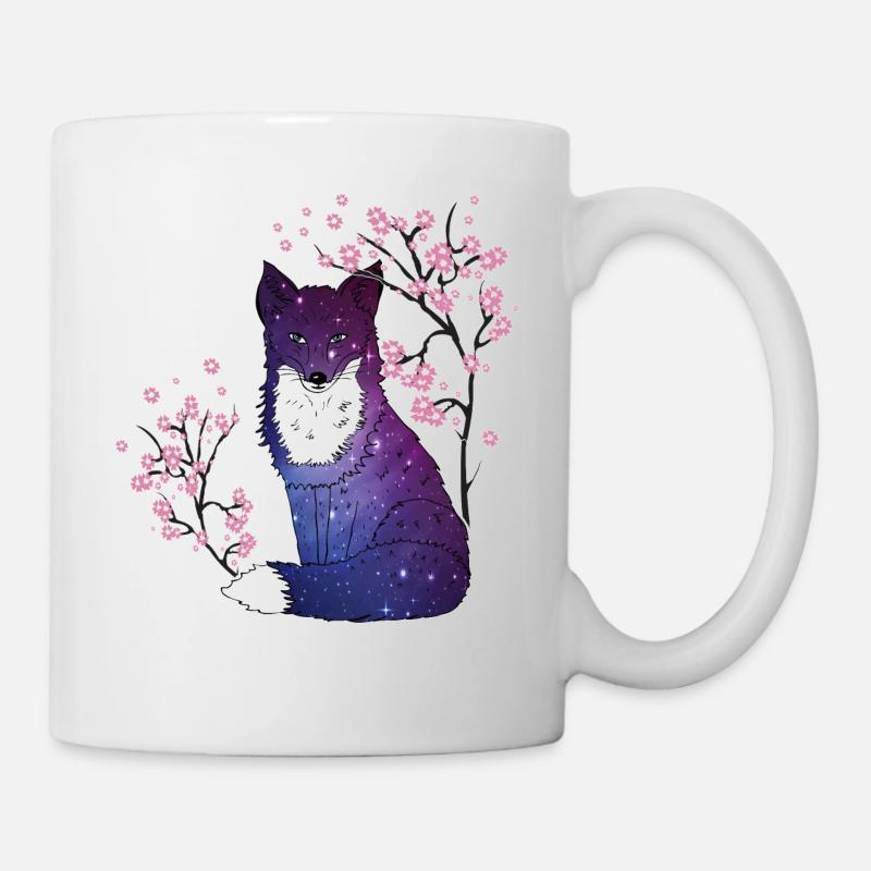 Renard japonais fleur de cerisier cadeau - Mug blanc - blanc