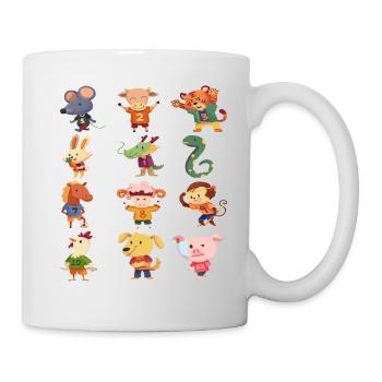 Kinder Tshirt mit Safari Tiere,Bauernhof Tiere - Tasse - Weiß - Rechts
