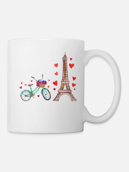 Paris Eiffelturm Frankreich Fahrrad Herz Herzen - Tasse - Weiß