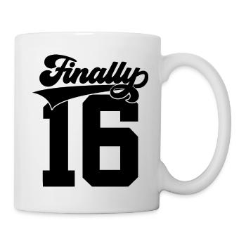 FINALLY 16 GEBURTSTAG COLLEGE - Tasse - Weiß - Rechts