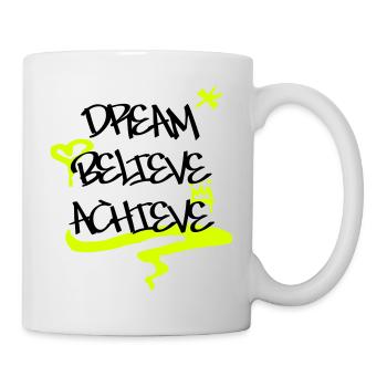 Graffiti « Dream Believe Achieve » avec cœur, couronne - Mug blanc - blanc - Droite