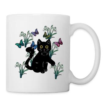 Cat Cats Kids Nature Spring Flowers Fantasy - Mug - white - Right