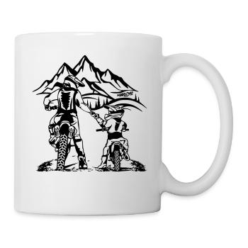 Motocross Vater und Sohn mit Landschaft - Tasse - Weiß - Rechts