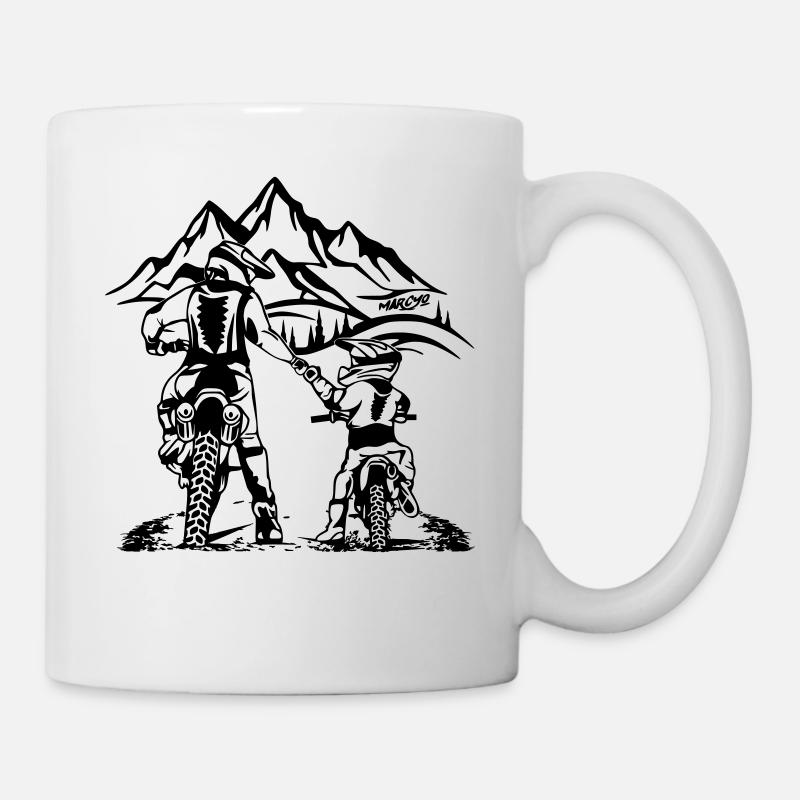 Motocross Père et Fils avec Paysage - Mug blanc - blanc