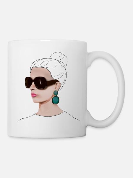 Femme cool avec un visage de poker - Mug blanc - blanc