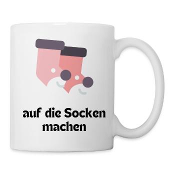 Auf die Socken machen - süße Strümpe mit Gesicht - Tasse - Weiß - Rechts