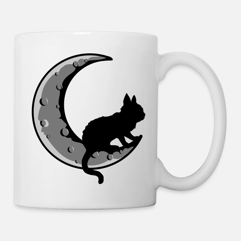 Sichel Mond Schwarze Katze - Tasse - Weiß