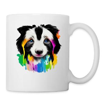 Langhaar-Collie Welpe in Farbe - Tasse - Weiß - Rechts