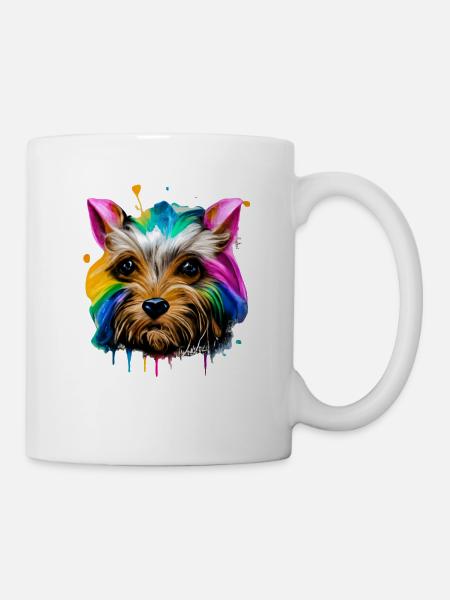 Yorkshire Terrier in Farbe - Tasse - Weiß