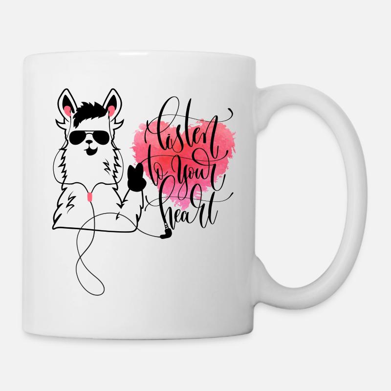 Lama Kopfhörer Herz - Tasse - Weiß