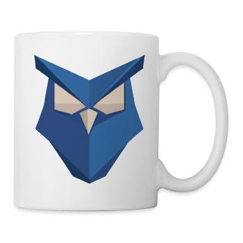 Blaue Eule Origami Kunst - Tasse - Weiß - Rechts