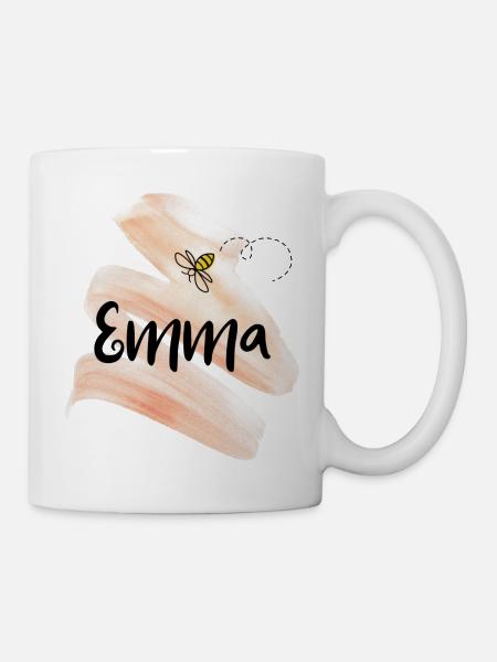 Emma Name mit Biene und Pinselstrich Pastell - Tasse - Weiß