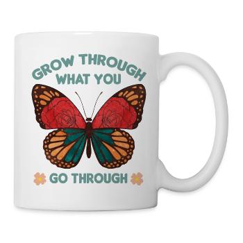 Schmetterling Blume blumig Sprüche Spruch Blumen - Tasse - Weiß - Rechts