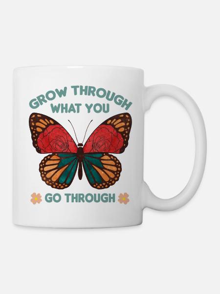 Schmetterling Blume blumig Sprüche Spruch Blumen - Tasse - Weiß