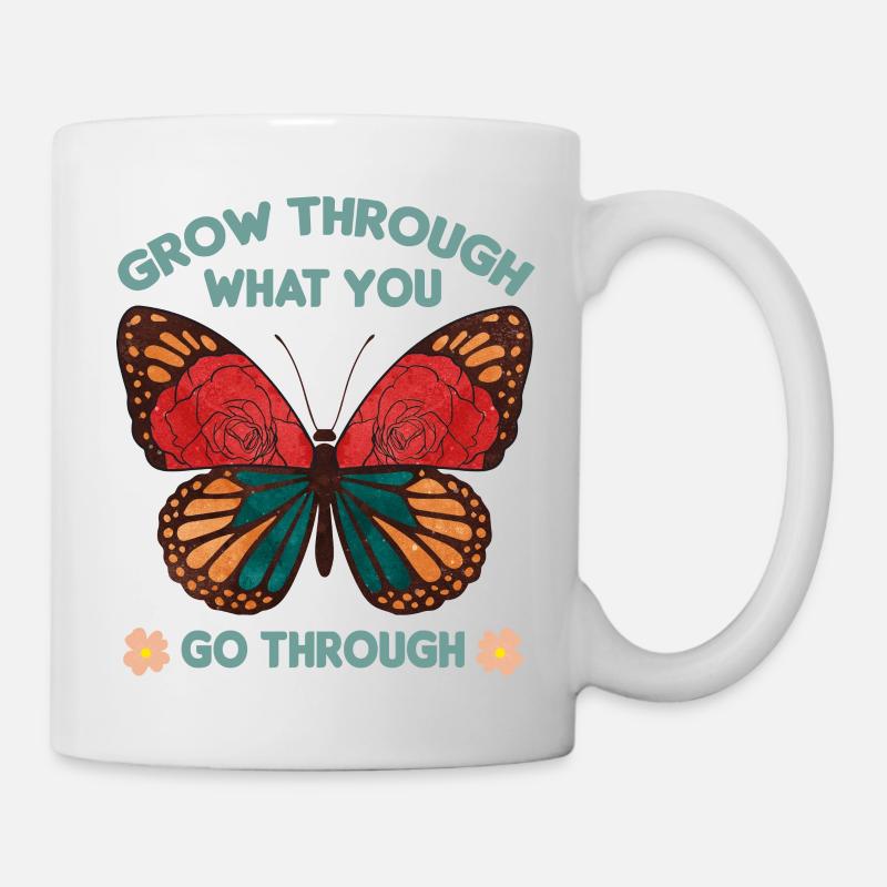 Schmetterling Blume blumig Sprüche Spruch Blumen - Tasse - Weiß