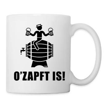 O’Zapft Is! (Bier / Biertrinker Auf Bierfass) - Tasse - Weiß - Rechts