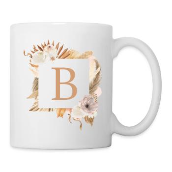 Personalisierbar Monogramm B Boho Palmen Blumen - Tasse - Weiß - Rechts