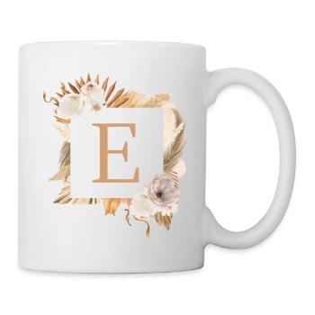 Personalisierbar Monogramm E Boho Palmen Blumen - Tasse - Weiß - Rechts