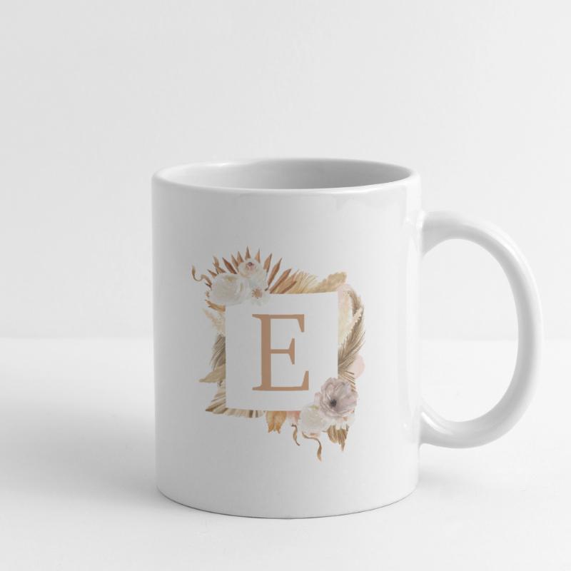 Customizable Monogram E Boho Palm Flowers Mug