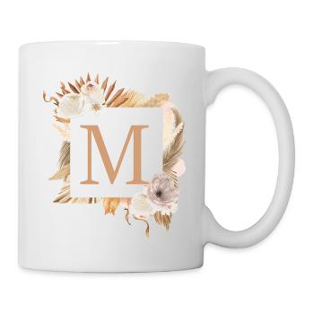 Personalisierbar Monogramm M Boho Palmen Blumen - Tasse - Weiß - Rechts