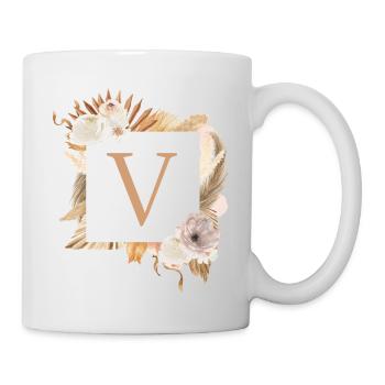 Personalisierbares Design, Monogramm, Buchstabe V - Tasse - Weiß - Rechts