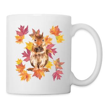 Eichhörnchen mit Herbstlaub - Tasse - Weiß - Rechts