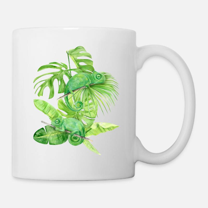 Chamäleon, grüne Chamäleon-Eidechsen - Tasse - Weiß