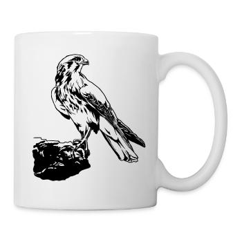 Falke Vogel sitzt auf Baum Cool Vogel Liebhaber Geschenk - Tasse - Weiß - Rechts