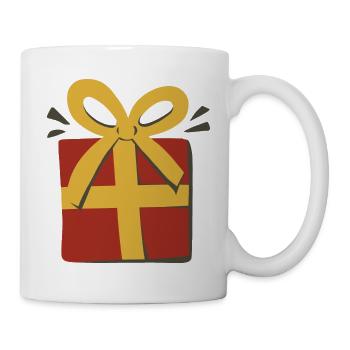 Weihnachtsgeschenk rotes Geschenk goldenes Band - Tasse - Weiß - Rechts