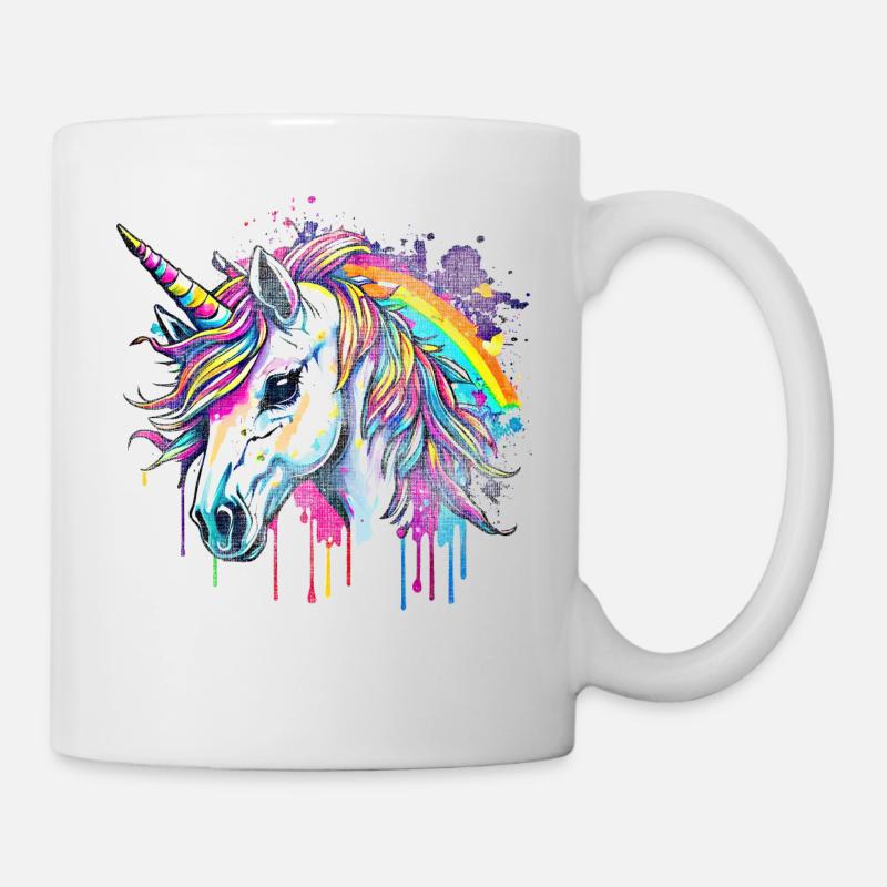 Einhorn Magischer Regenbogen Bunte Farbspritzer - Tasse - Weiß
