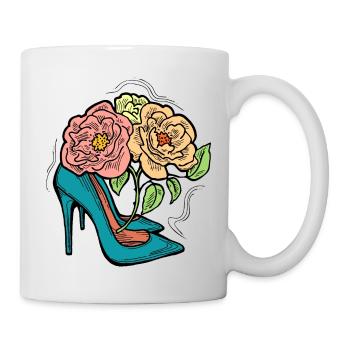 High heels shoes with rose flower. Romantic style. - Mug - white - Right