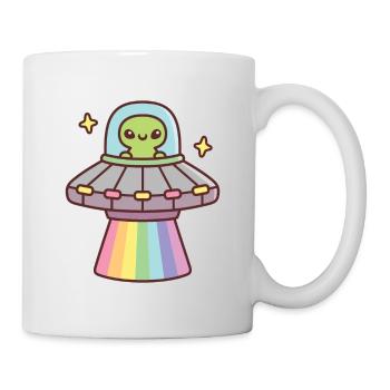 Cute Alien In UFO Spaceship With Rainbow Ray - Mug - white - Right